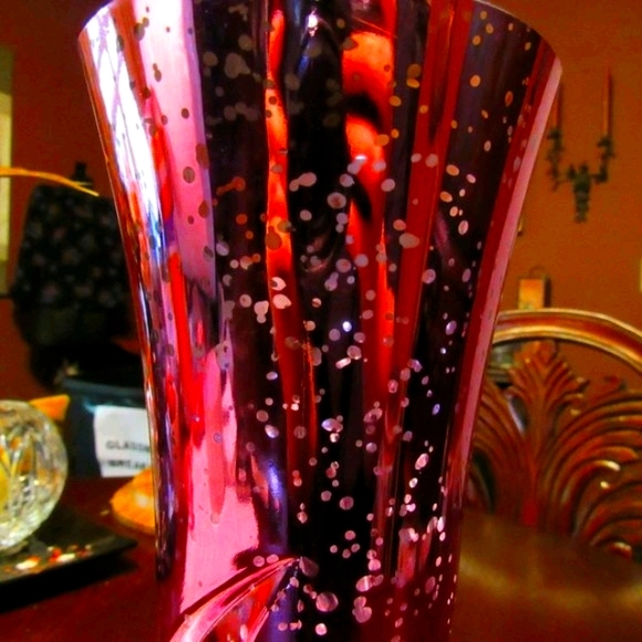 💗Sensational Vintage Art Deco Nouveau Style Tulip Pink & Silver Iridescent Vase - Picture 14 of 16